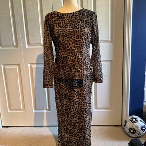 Althuser Vintage 2 Piece Top Skirt Dress Animal Print Size 4 Stretch Lined EUC